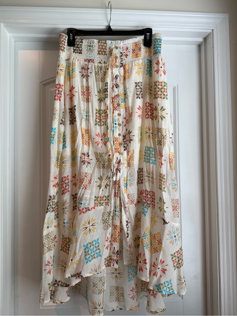 Cato Cream Midi Skirt with Multicolor Floral Patchwork